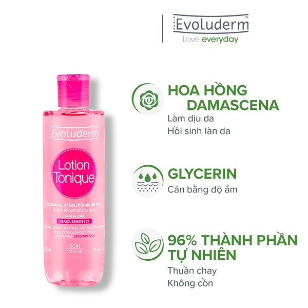 Nước hoa hồng Evoluderm giúp se khít lỗ chân lông dưỡng ẩm làm sạch cân bằng da dành cho da khô và nhạy cảm 250ml-30ml